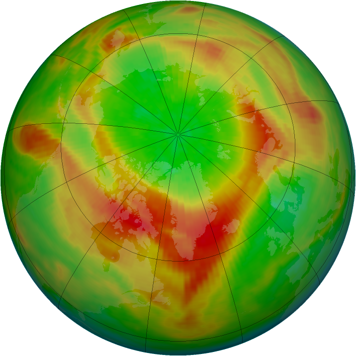Arctic ozone map for 31 March 1990